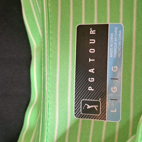 PGA Tour Shirt Men's Large Green White Striped Golf Polo - Picture 4 of 6